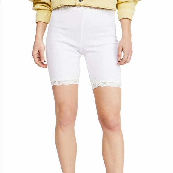 white lace trim bike shorts